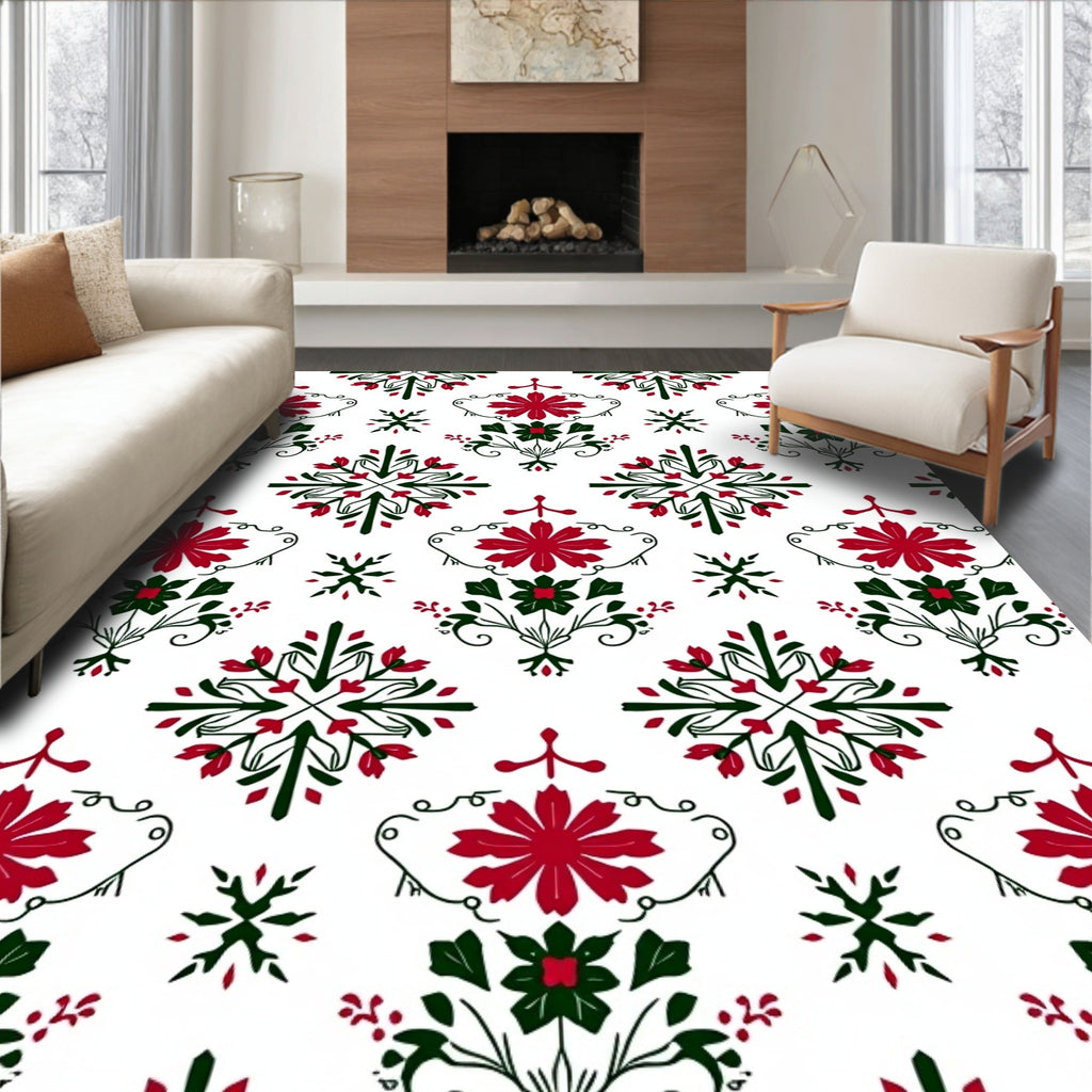 Classic Red Green Floral Symmetry Rug