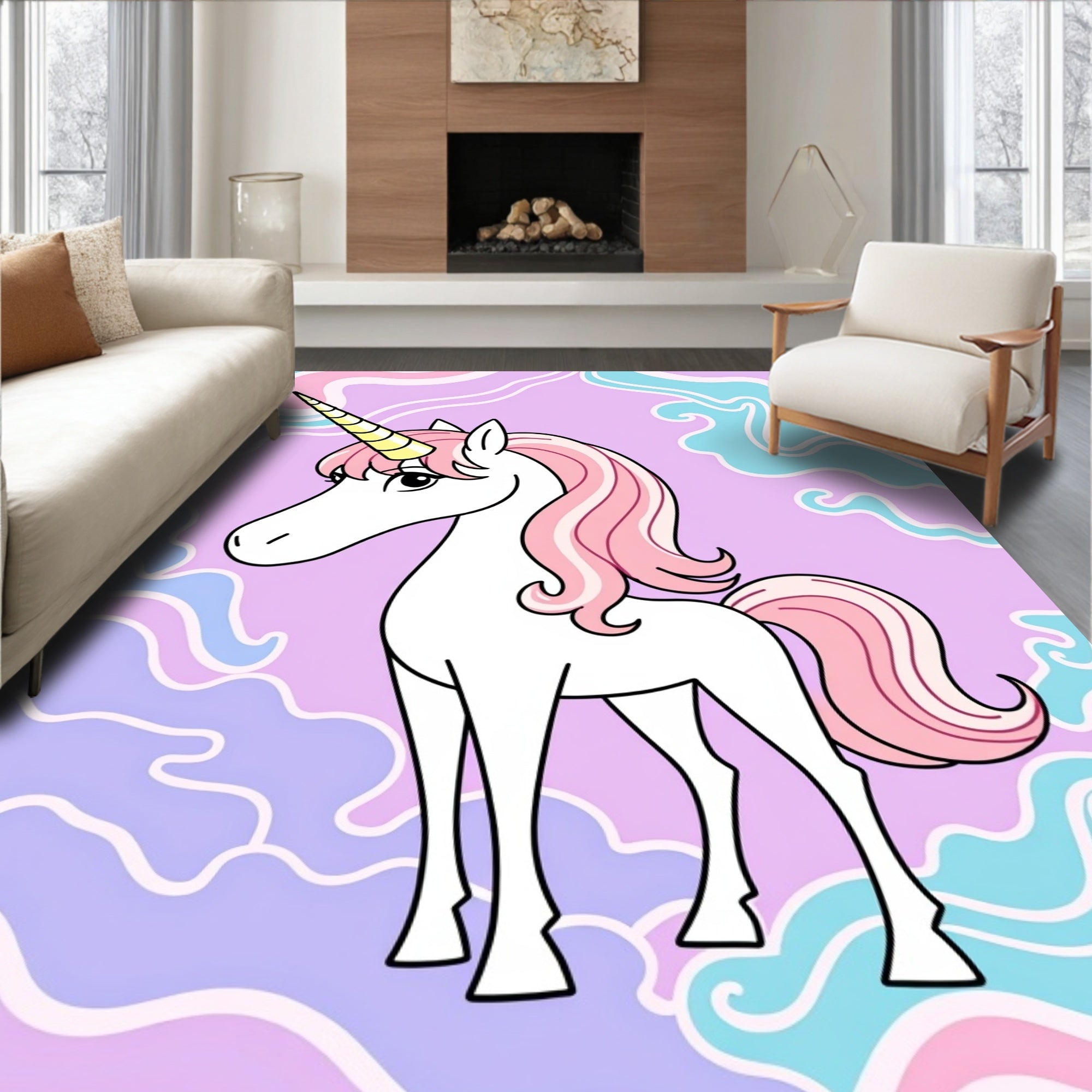 Pastel Pink Unicorn Swirls Rug