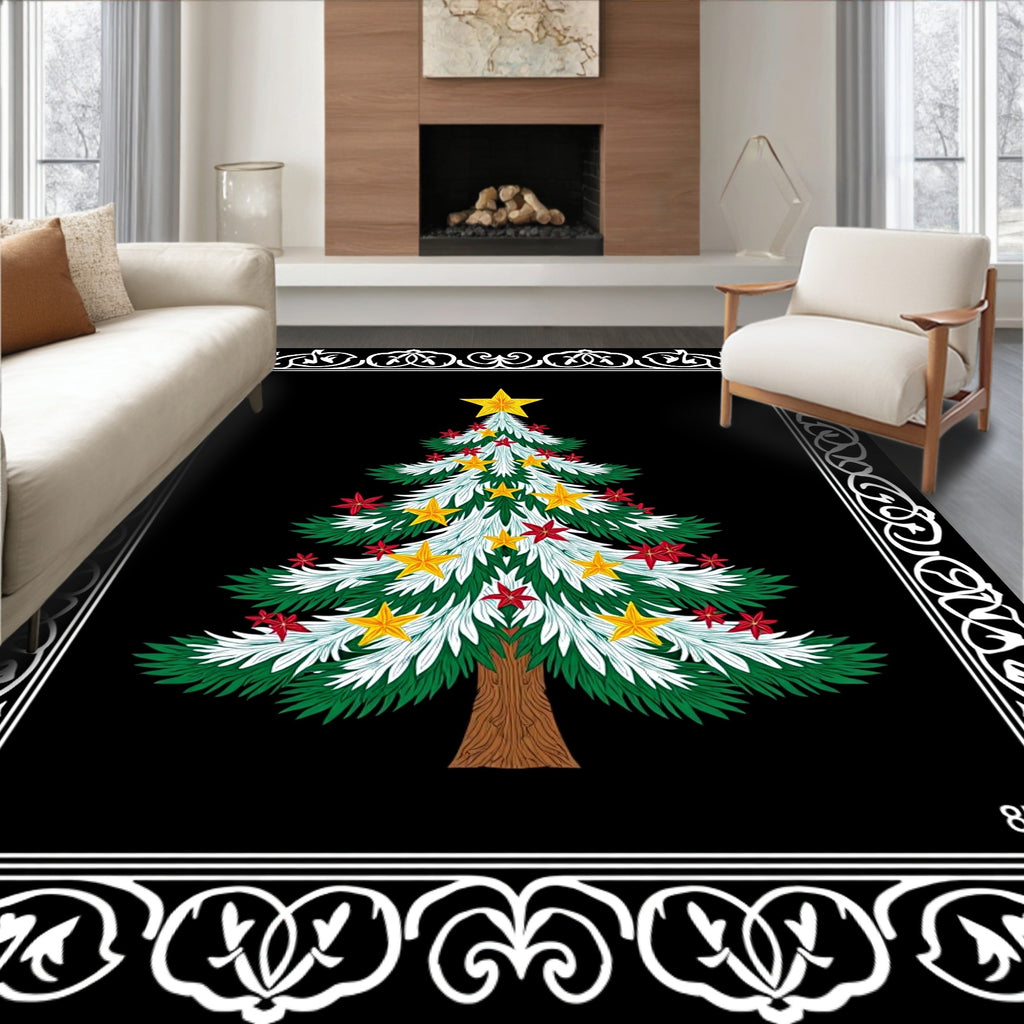 Festive Christmas Tree Star Laurel Border Rug