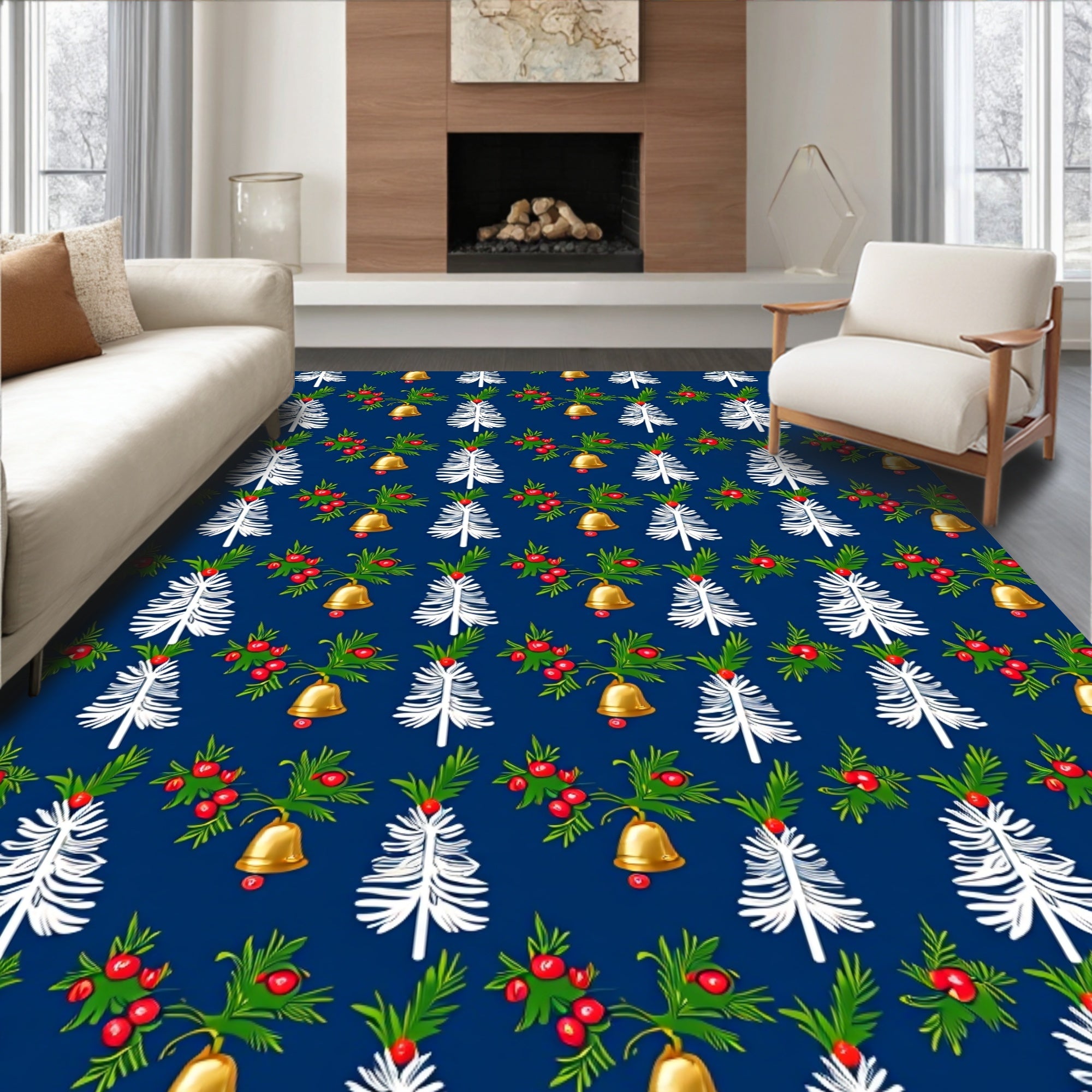 Jolly Blue Christmas Tree Bell Garland Rug