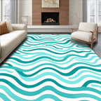 Teal Aqua Curved Stripes Rug