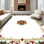 Rich Red Green Golden Floral Frame Rug