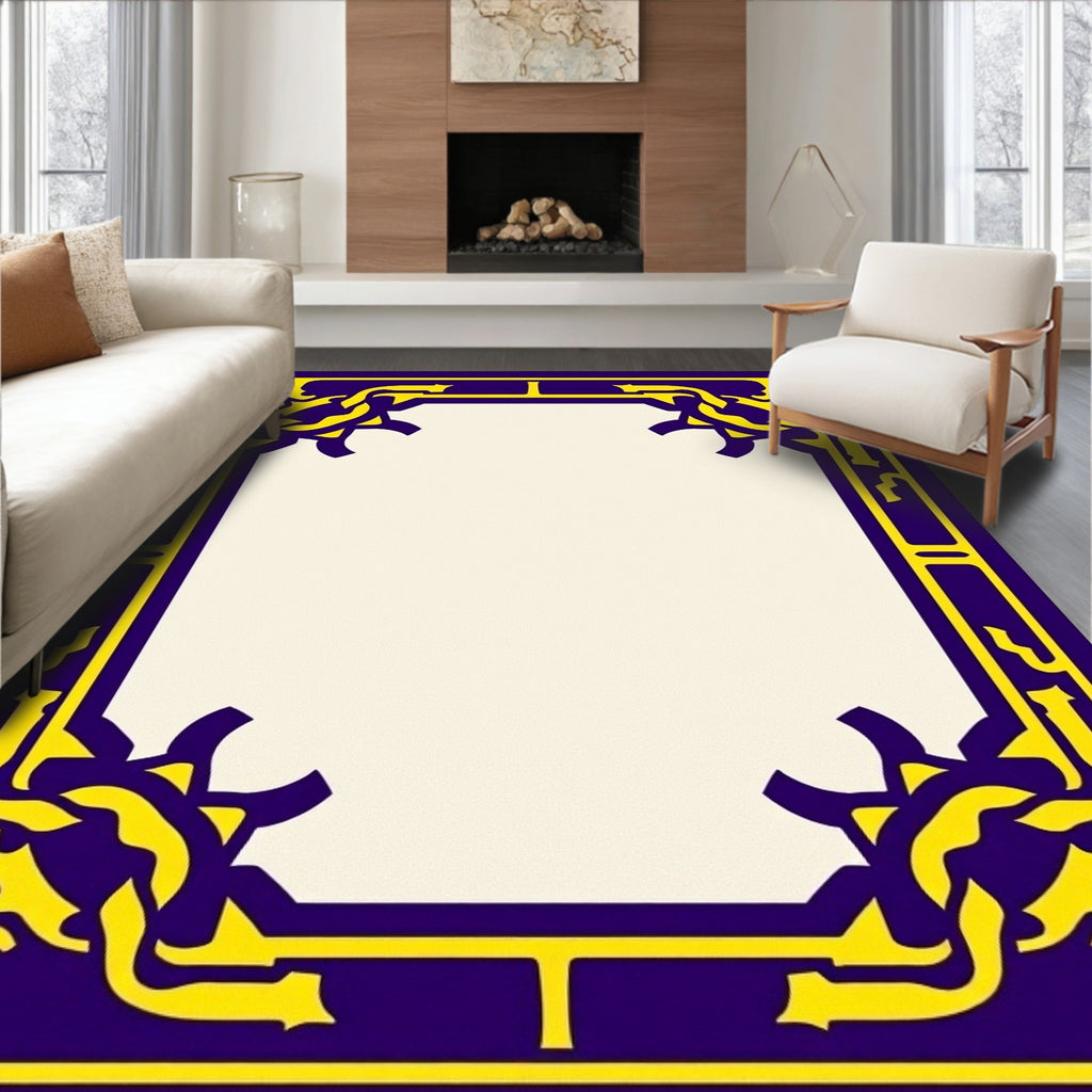Majestic Blue Yellow Ornament Frame Rug