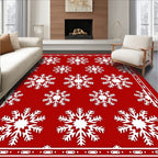 Crimson White Snowflake Seasonal Accent Rug