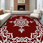 Deep Red Floral Lace Medallion Rug