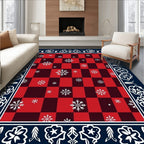Red Black Buffalo Check Snowflakes Border Rug