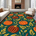 Autumn Pumpkin Leaf Teal Surface Rug
