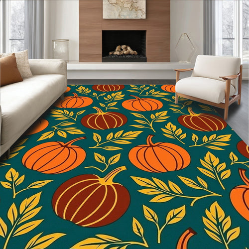 Autumn Pumpkin Leaf Teal Surface Rug