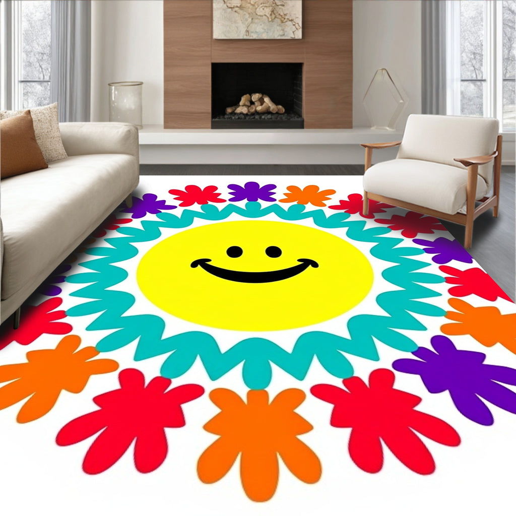 Happy Sunburst Floral Rays Rug