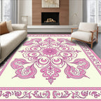 Pink Floral Scroll Medallion Rug