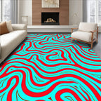 Vibrant Red Aqua Swirl Abstract Rug