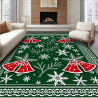 Festive Red Bell Snowflakes Border Rug