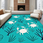 Coastal Blue White Crab Seaweed Ensemble Rug