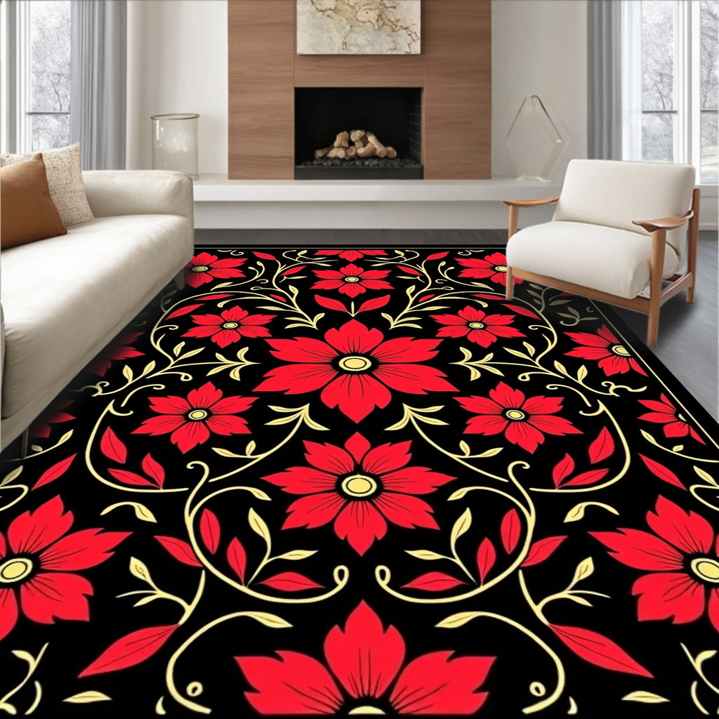 Crimson Floral Vine Garden Rug