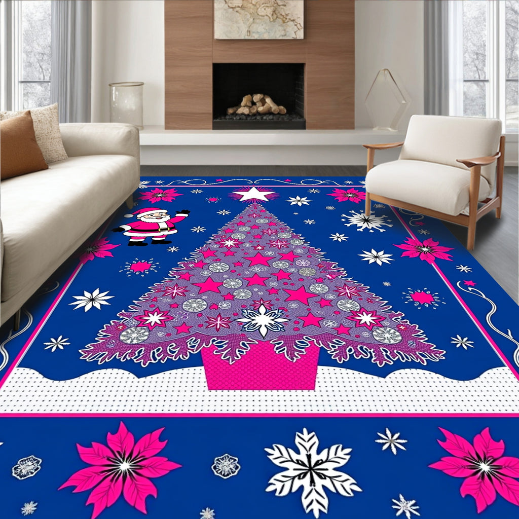 Fun Santa Pink Christmas Tree Rug