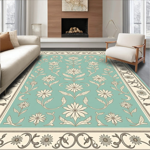 Aqua Cream Floral Arch Border Rug