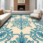 Turquoise Floral Medallion Cream Square Rug