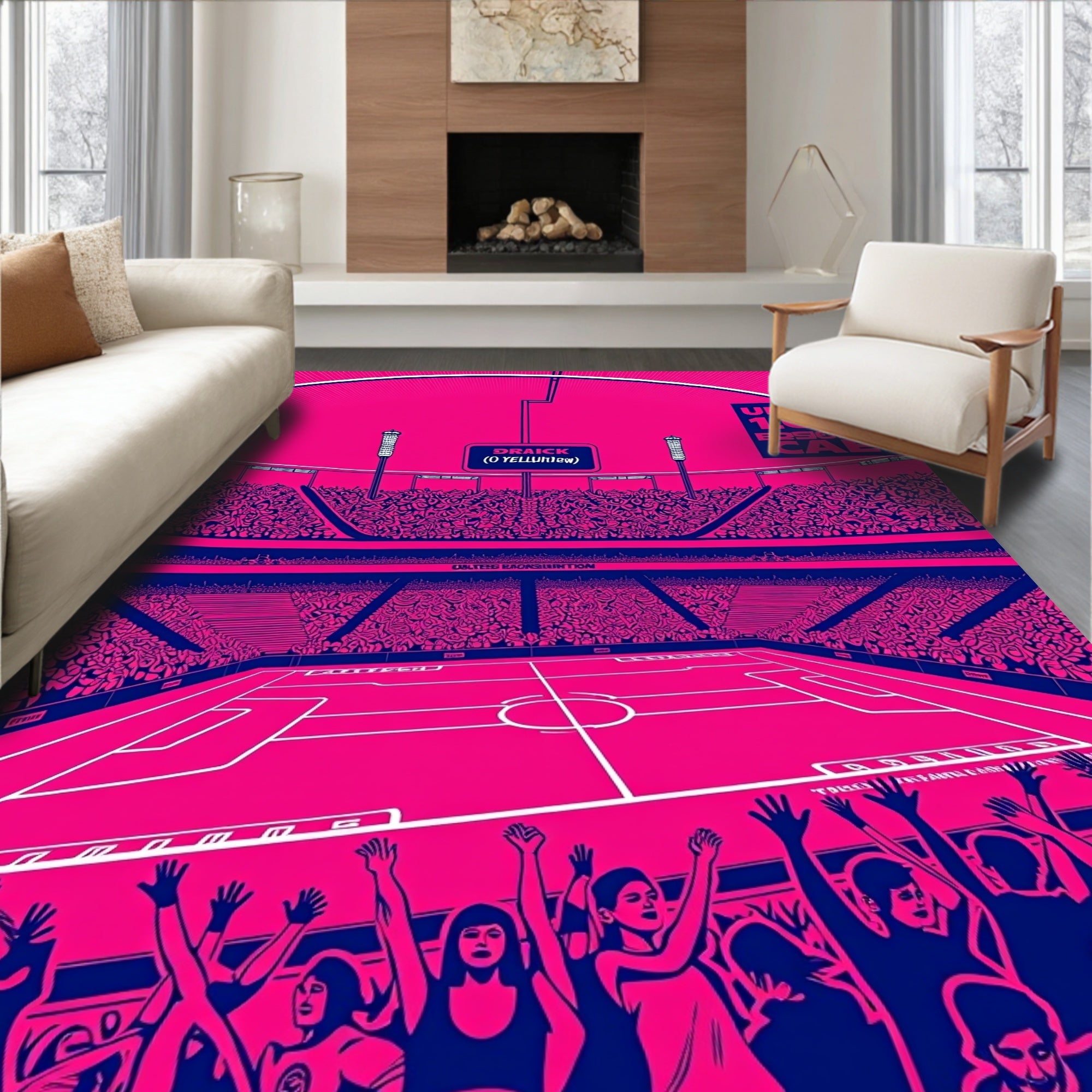 Stadium Crowd Radiant Pink Blue Rug