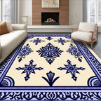 Navy Cream Symmetrical Geometric Medallion Rug