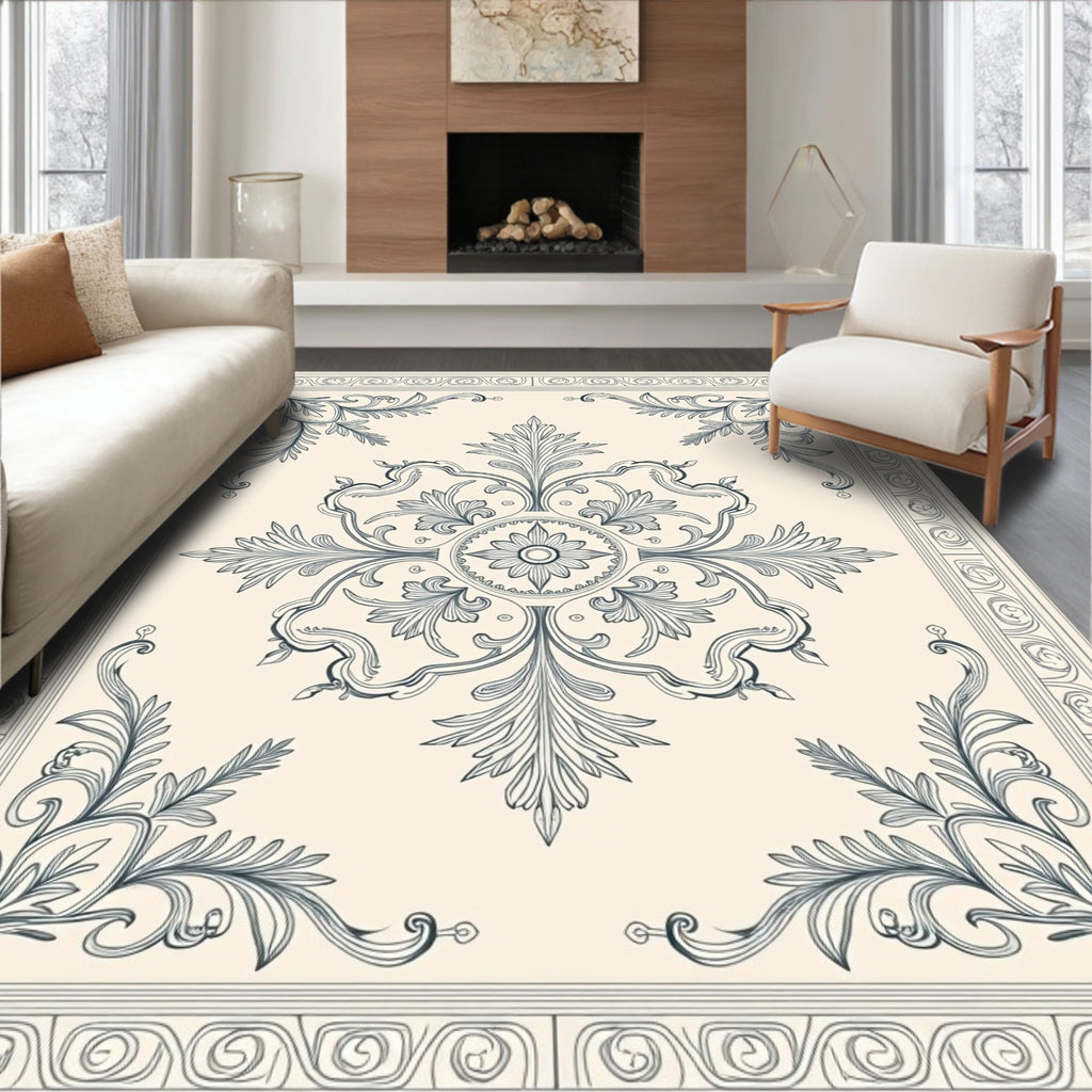 Classic Beige Filigree Floral Medallion Rug