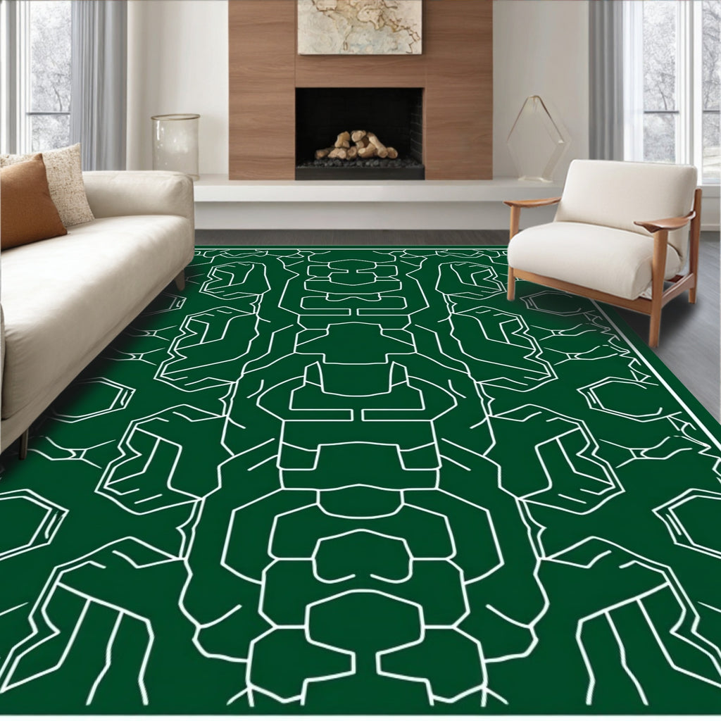 Dark Green Geometric Sci Fi Rug