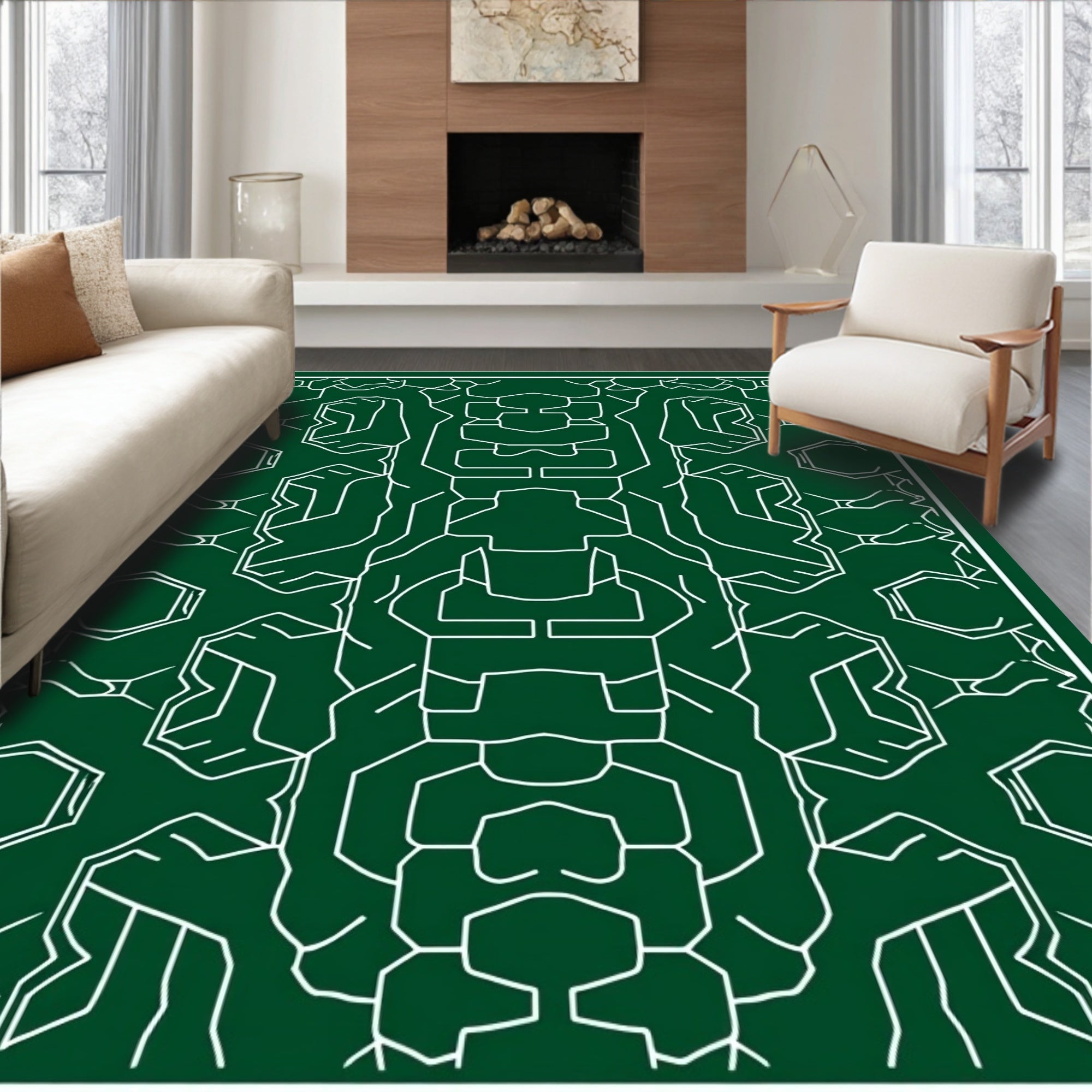 Dark Green Geometric Sci Fi Rug