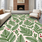 Green Pine Fern with Red Berries Rug
