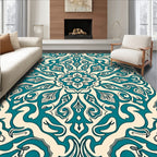 Teal Ivory Floral Mandala Rug