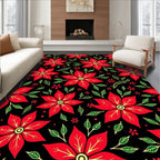 Red Poinsettia Black Floral Garden Rug