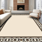 Elegant Ivory Brown Floral Border Rug