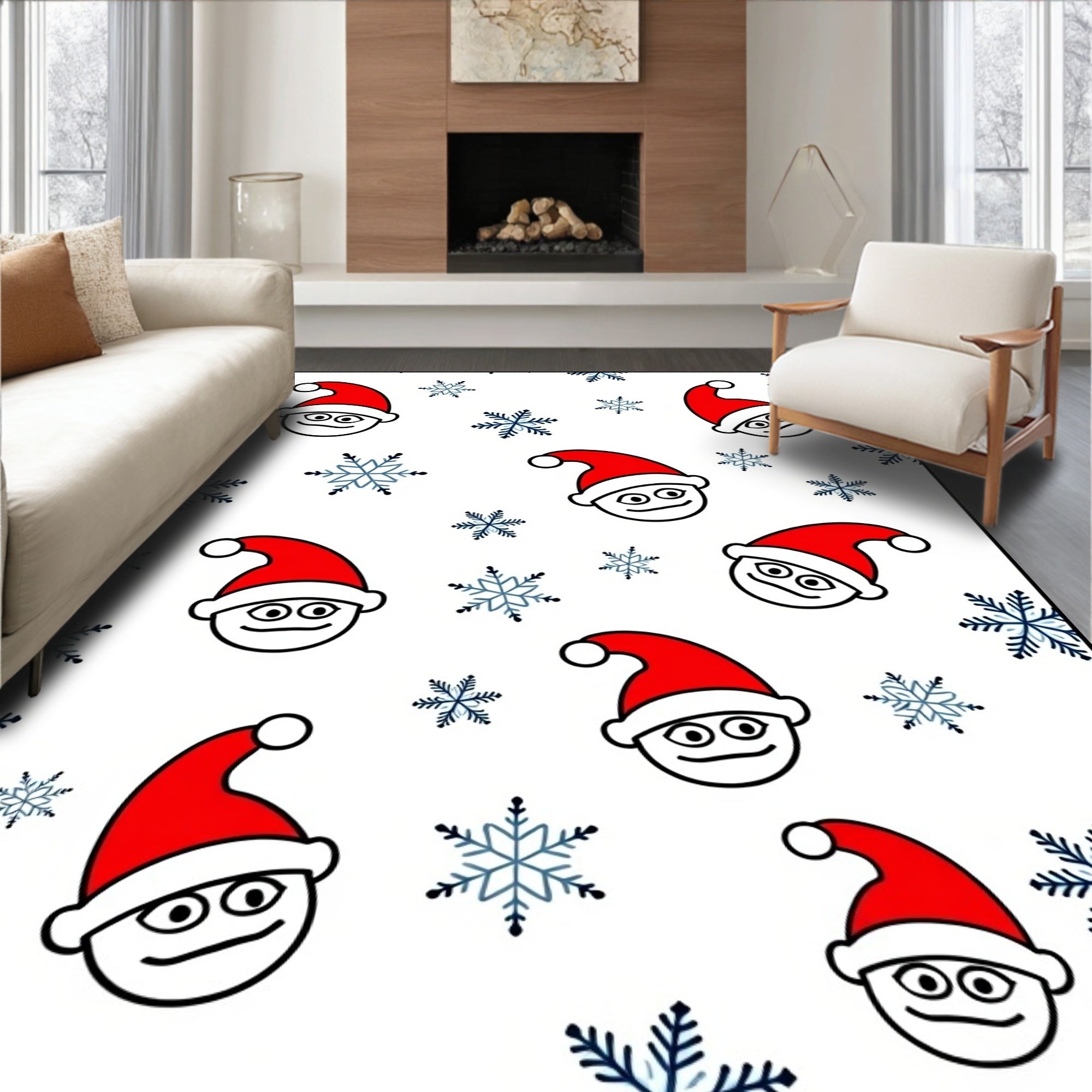 Whimsical Santa Faces Snowflake Shower Rug