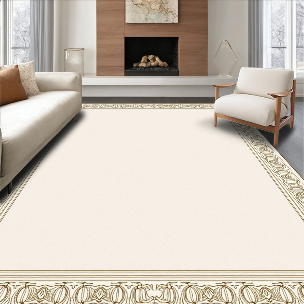 Classic Beige Laurel Leaf Border Rug