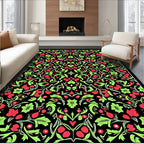Black Floral Vine Red Berry Rug