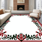 Crimson Dark Green Floral Vine Border Rug