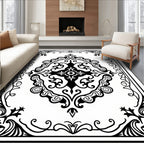 Classic Black White Scrollwork Medallion Rug