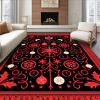Crimson Red Festive Ornate Christmas Rug