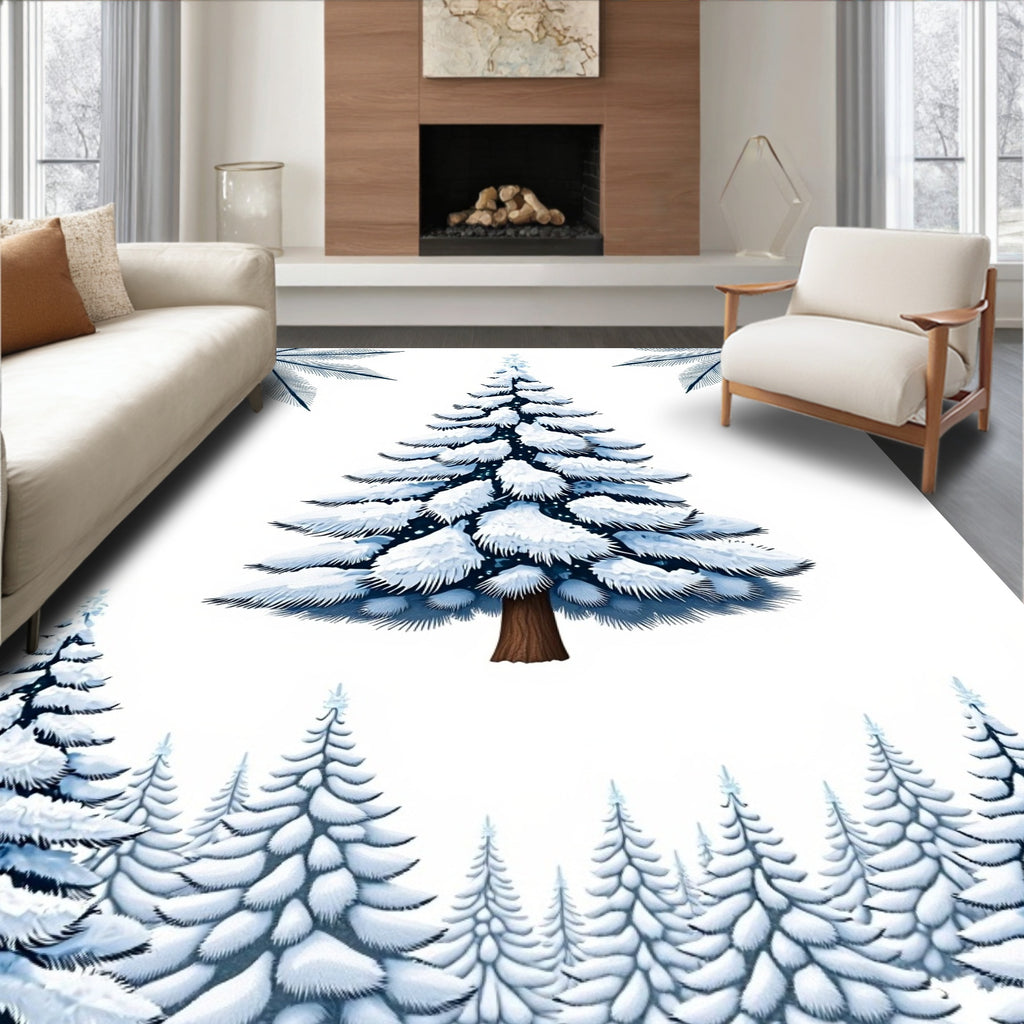 Winter Wonderland Snowy Forest Pines Rug