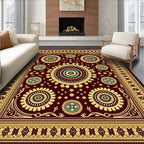 Burgundy Golden Teal Mandala Floral Rug