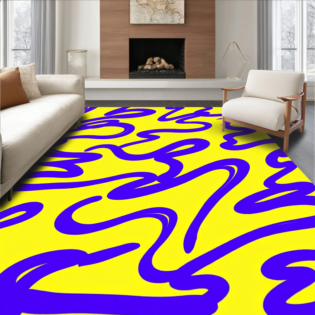 Vibrant Yellow Purple Swirl Rug