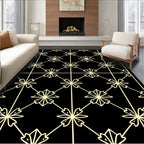 Cream Floral Diamond Lattice Black Rug