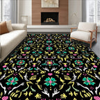 Whimsical Floral Tribal Medallion Black Rug