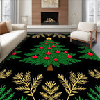 Green Pine Trees With Gold Star And Orbs Rug