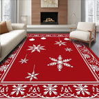 Crimson White Snowflake Holiday Ornaments Rug