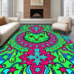 Vibrant Neon Green Cat Medallion Rug