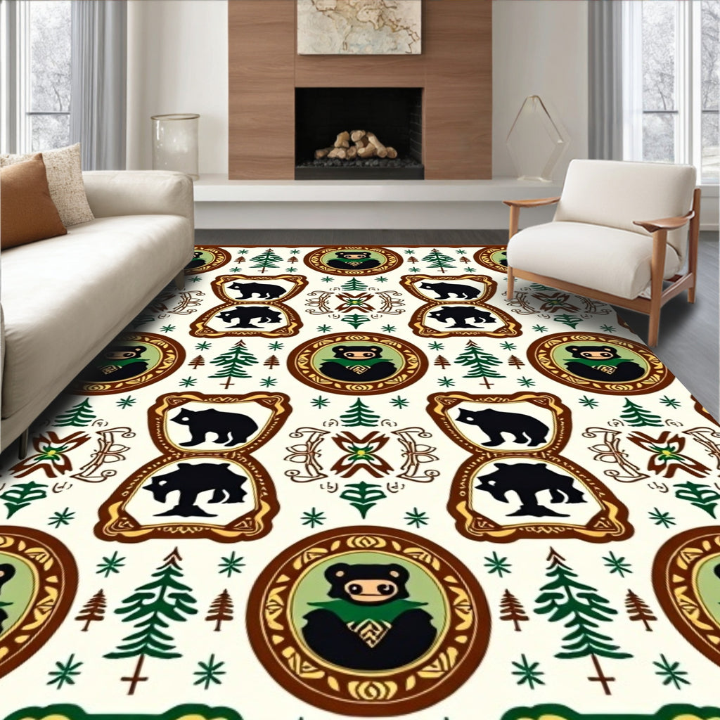 Woodland Bear Forest Medallion Repeat Rug