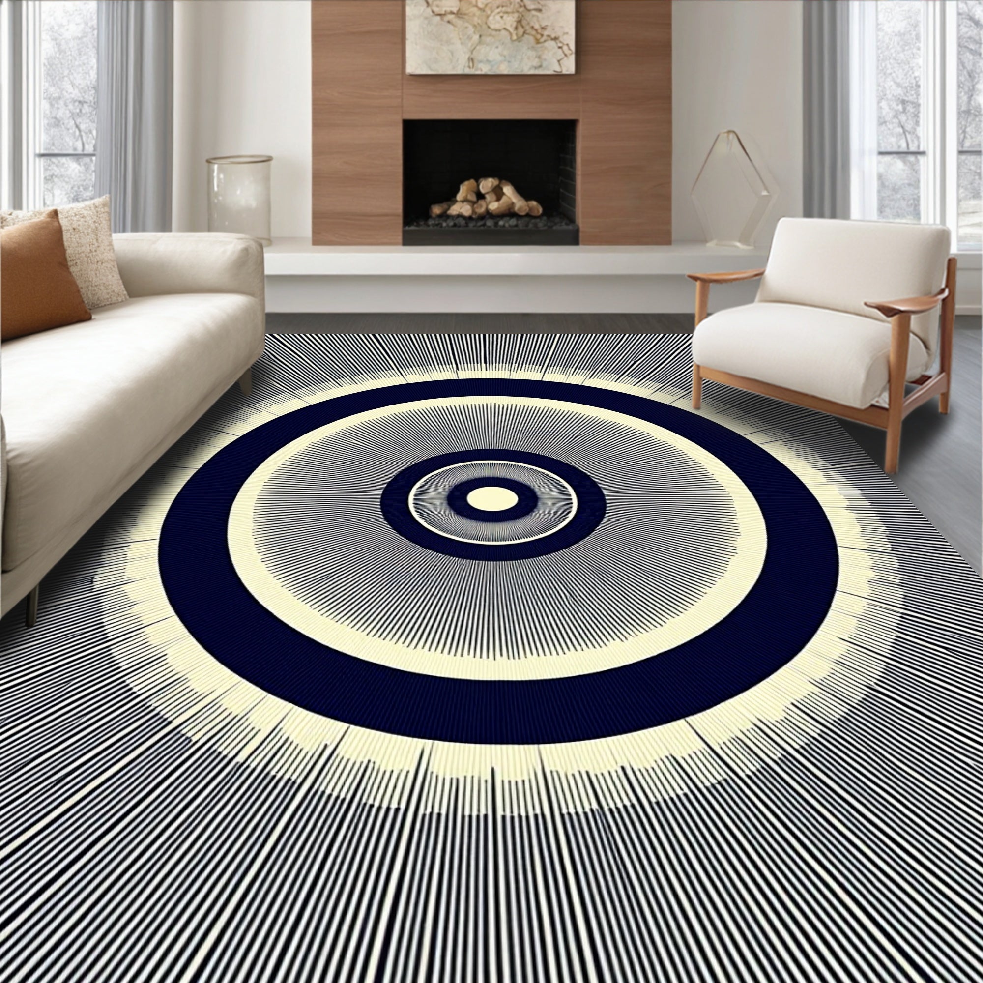 Navy Cream Concentric Sunburst Rug