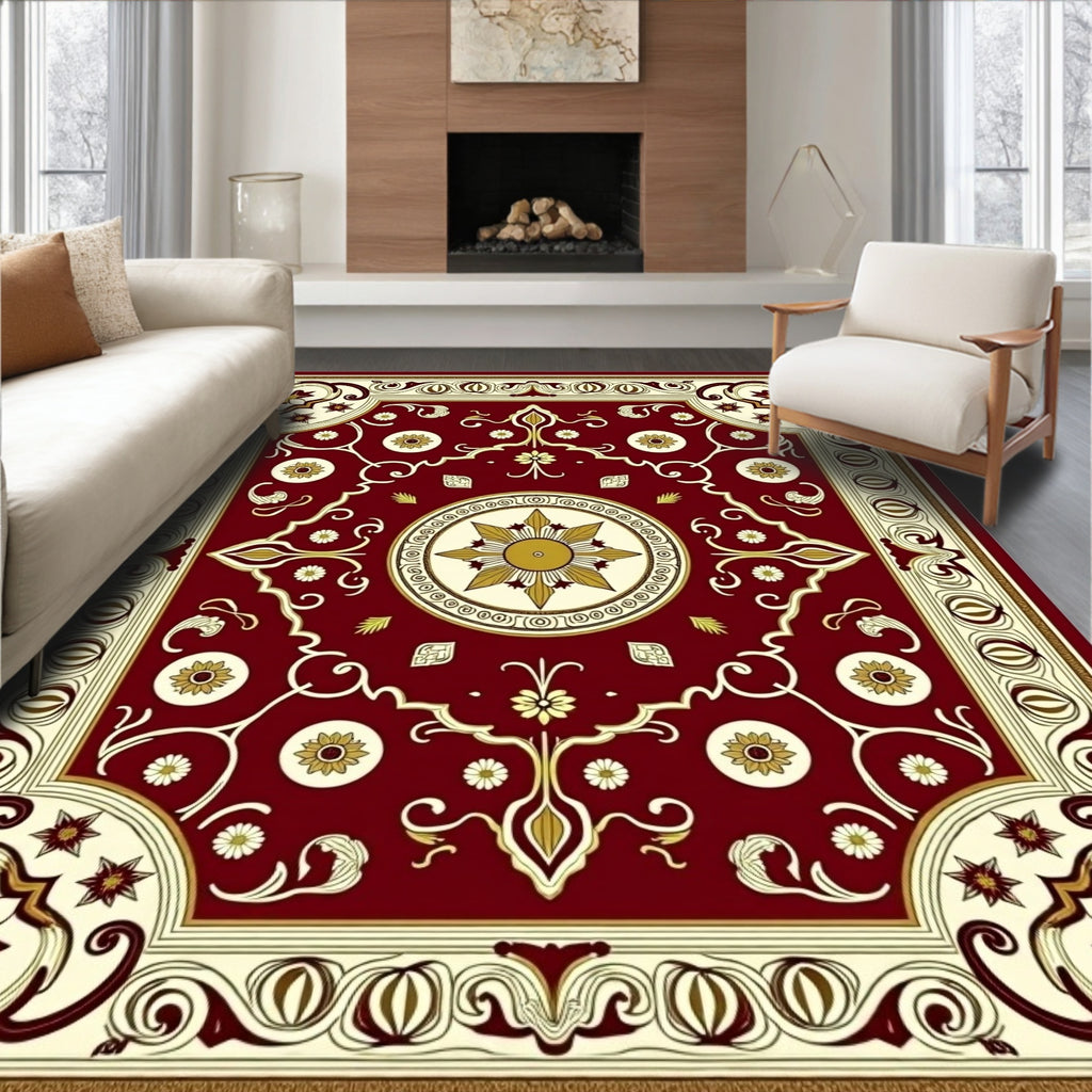 Crimson Floral Medallion Rug