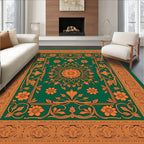 Emerald Green Floral Scroll Medallion Rug