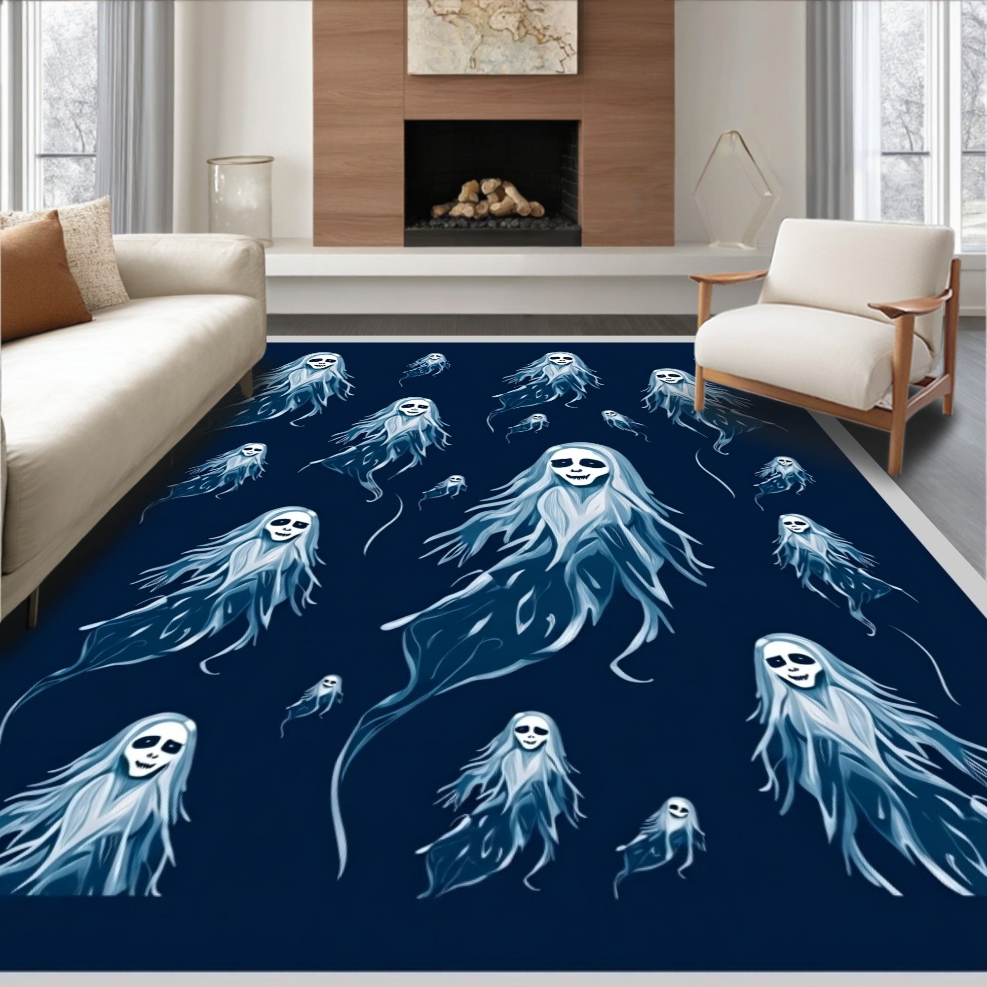Spooky Blue Ghost Gathering Rug