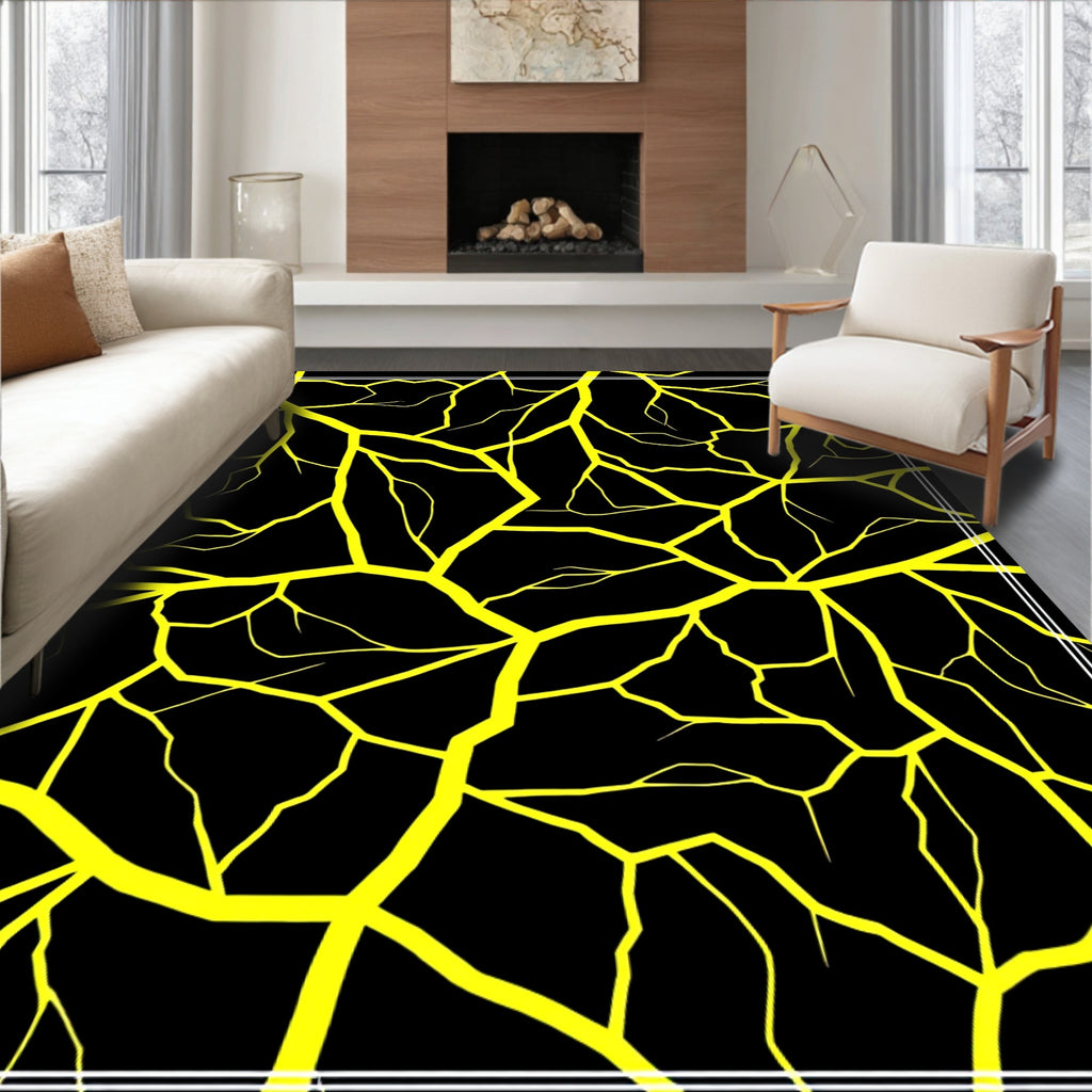Bold Yellow Crackle Geometric Rug